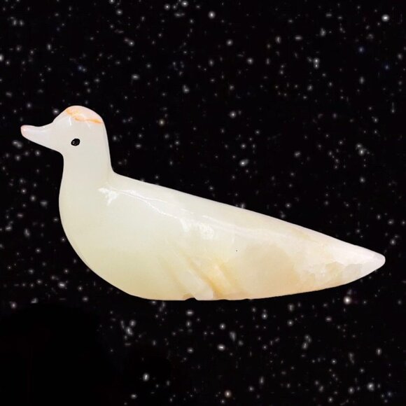 Marble Hand Carved Stone Bird With Black Eyes Vintage Figurine 6”W 2.5”T - Picture 10 of 11